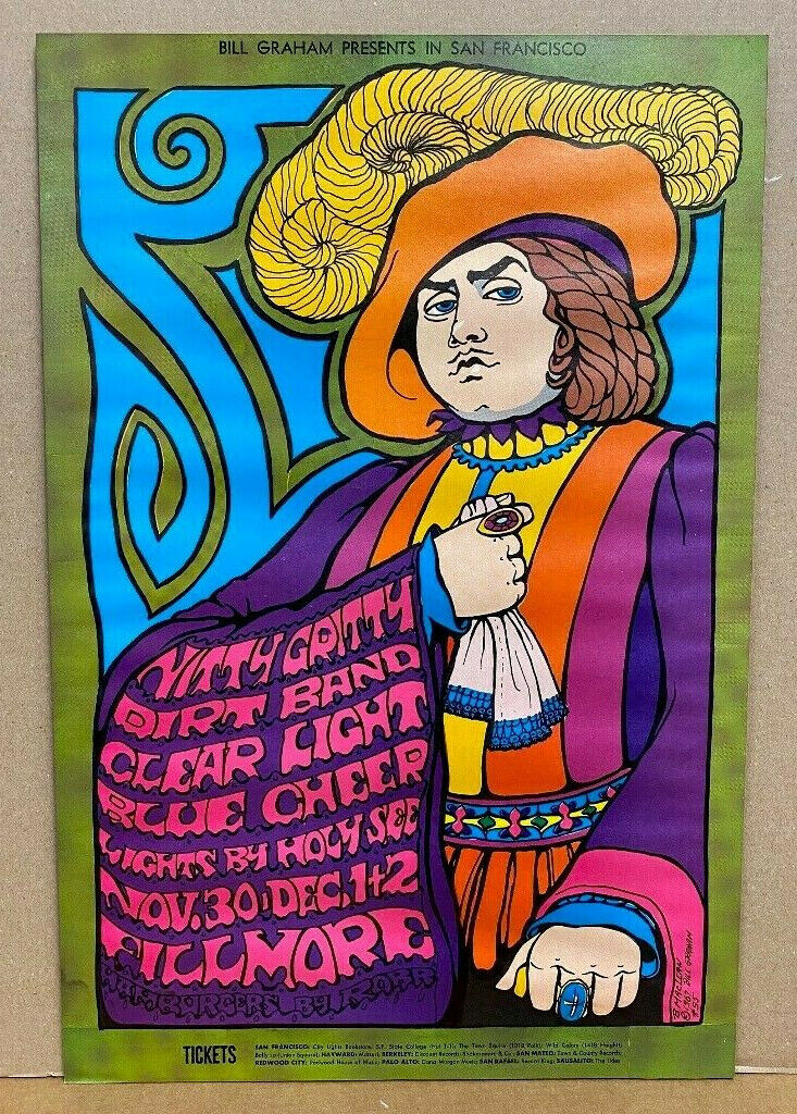Bg-95 Fillmore Auditorium 1967 Concert Poster  Nitty Gritty Dirt Band Blue Cheer