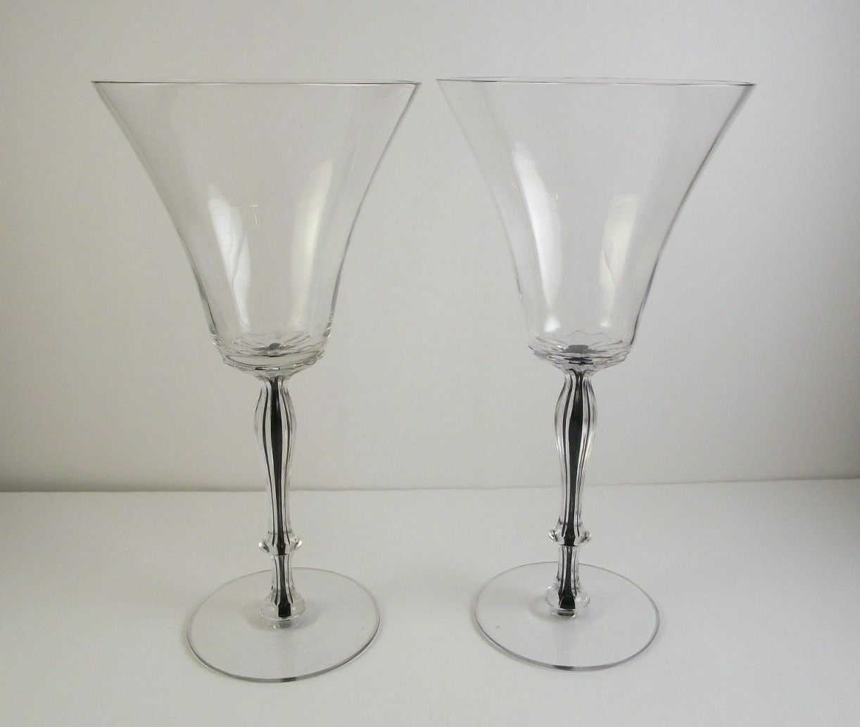 2 Morgantown Lexington Black 7.5" Water Glasses Goblets Cased Stem  (item#a5)