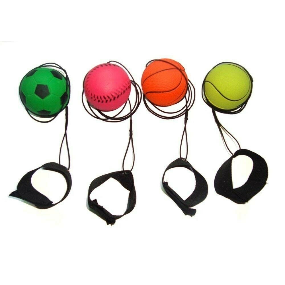 4 Return Rubber Sport Exercise Ball On Nylon String W/ Wrist Band Random Color