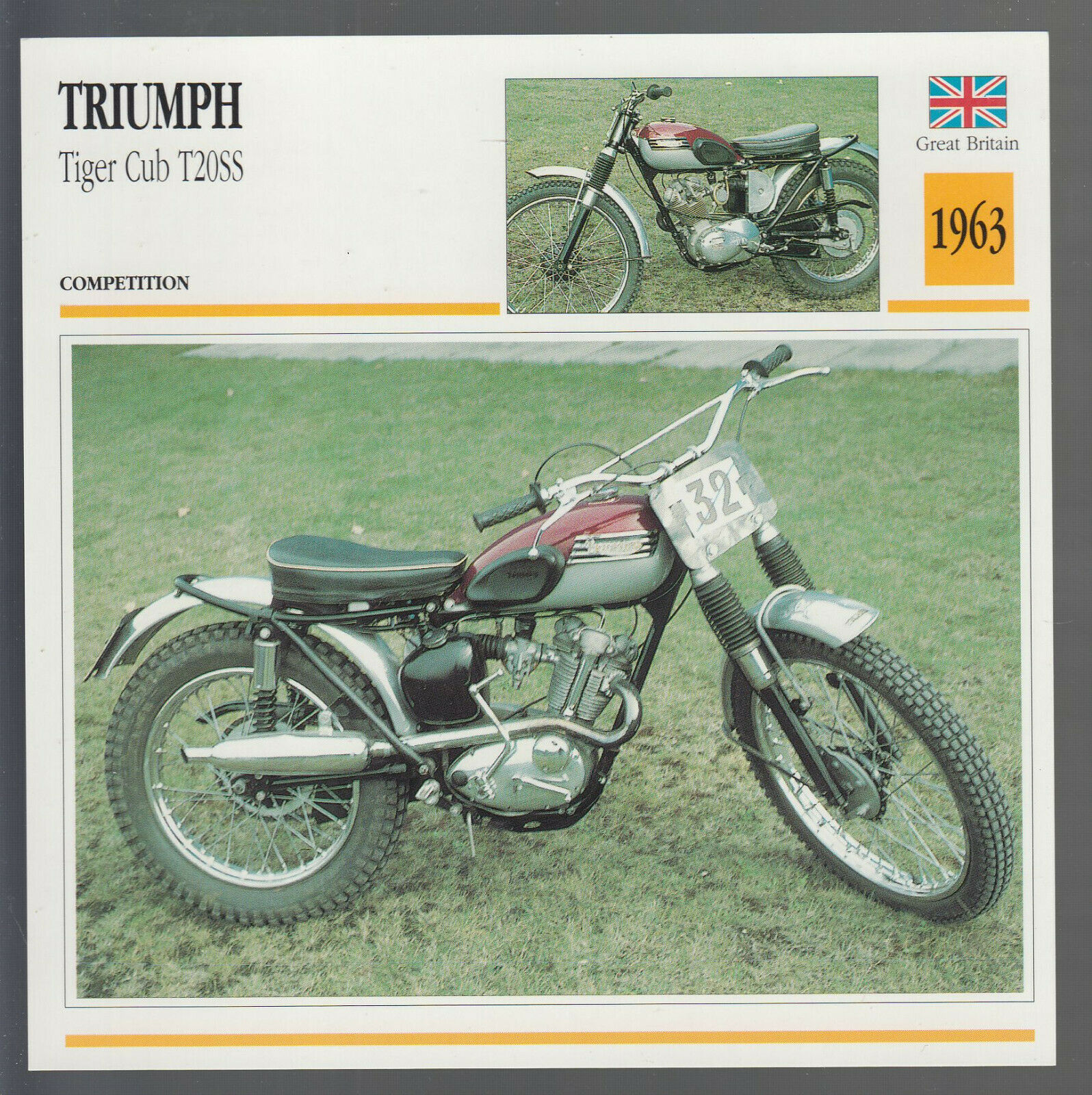 1963 Triumph Tiger Cub T20ss 200 British Motorcycle Photo Spec Sheet Info Card
