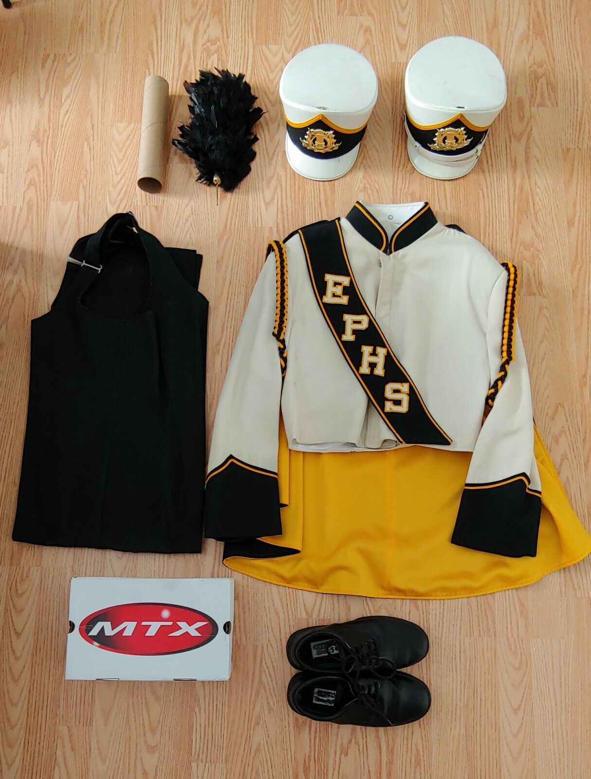 Complete High School Marching Band Uniform Jacket Pants Overalls Shoes Plume Hat