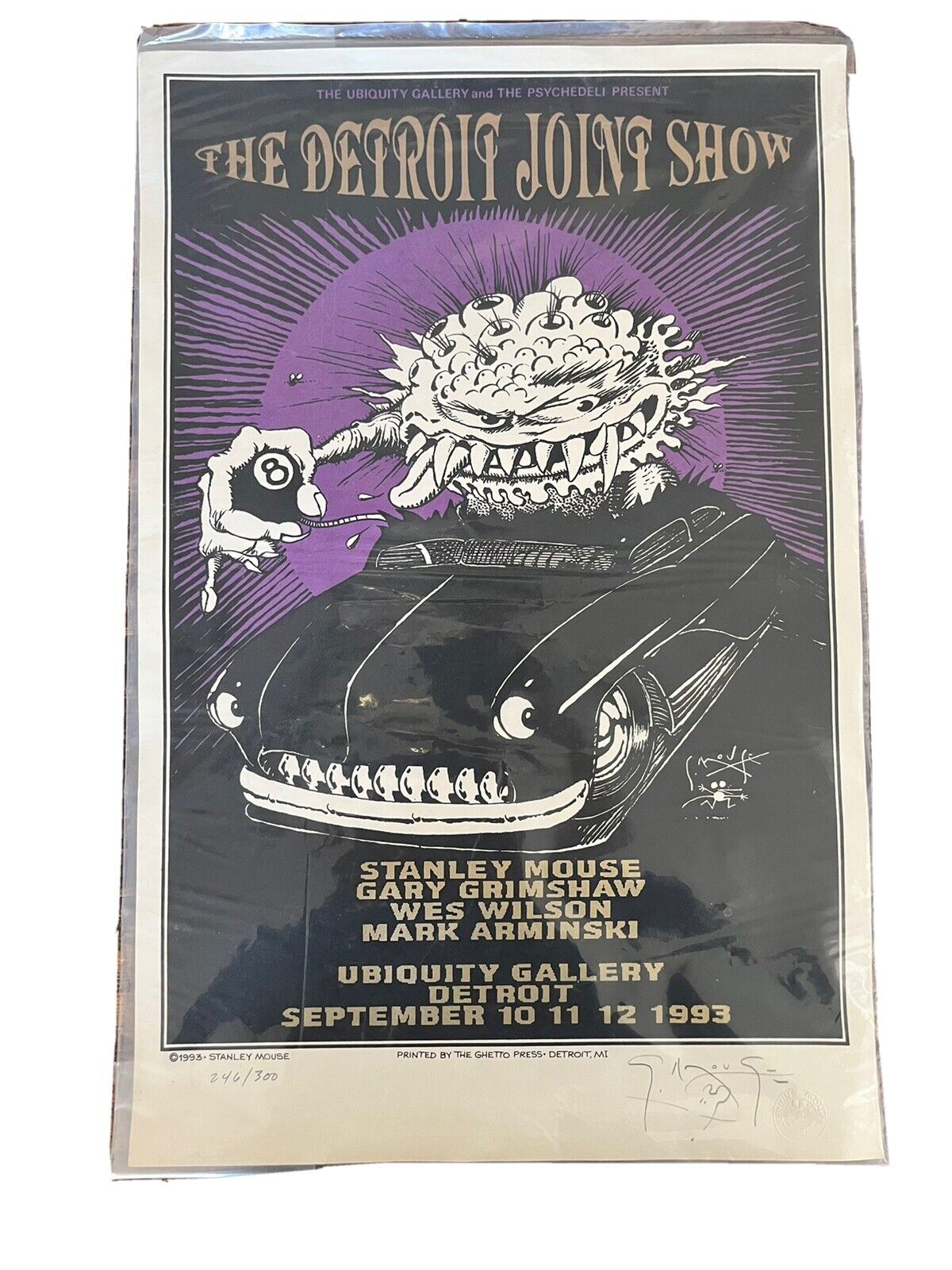 Stanley Mouse Signed Poster Detroit Joint Show 1993 Stamped Hotrod Car Arminski