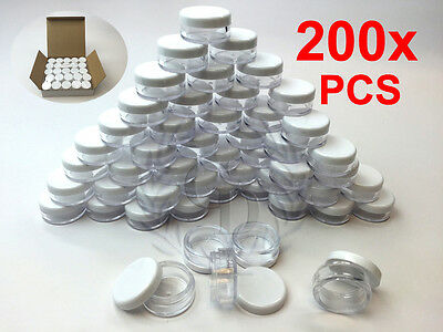 200pcs 5g White Clear Cosmetic Empty Jar Pot Eyeshadow Makeup Cream Lip Balm 5ml