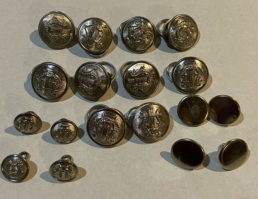 Lot 20 Vintage Band Uniform Buttons Silver Tone Waterbury Marching Band Art