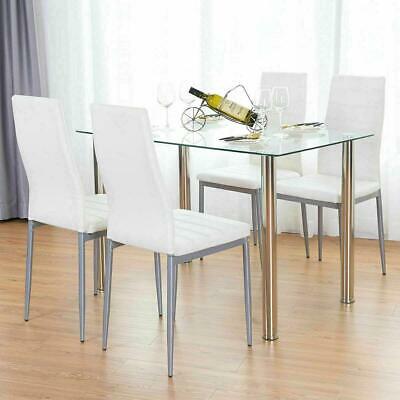 5 Piece Dining Table Set White 4 Chair Glass Metal Kitchen Dining Room Breakfast