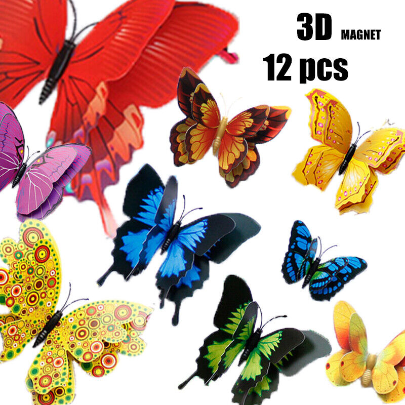 12pcs Double Layer Magnet 3d Butterfly Room Home Wall Fridge Decoration Stickers