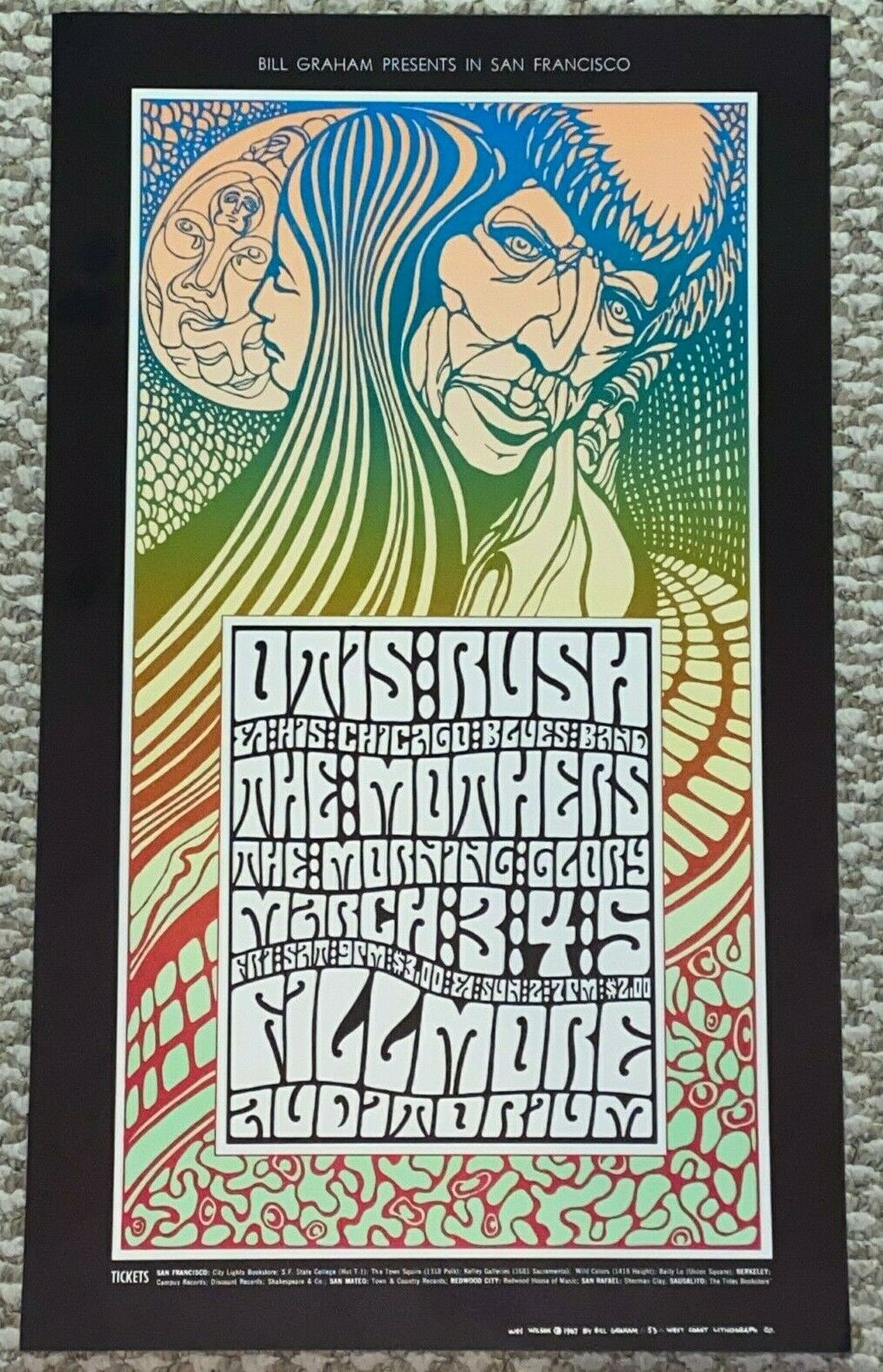 Frank Zappa & The Mothers Otis Rush Original Fillmore Concert Poster 1967  Bg 53