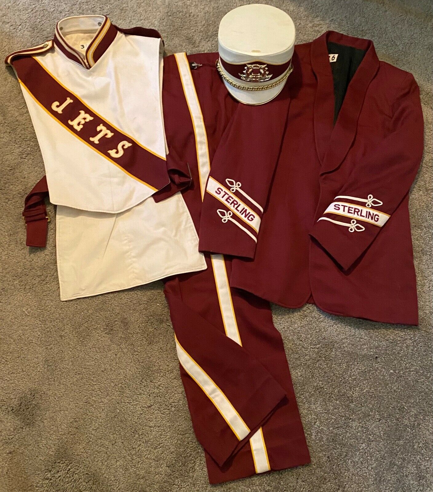 Vintage Band Uniform: 40r Jacket & Vest, 29/33 Pants & Hat Maroon/white Jets