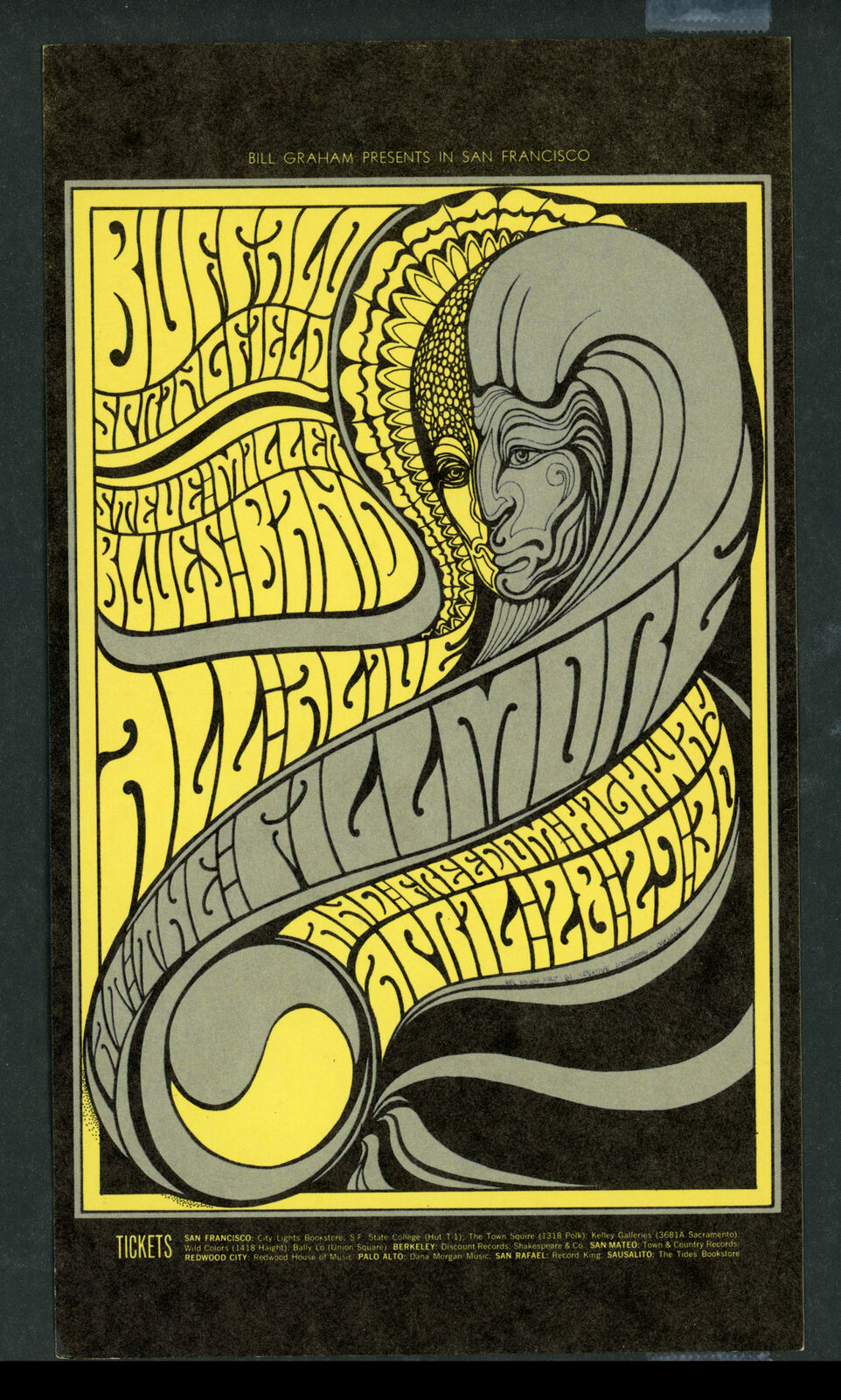 1967 Steve Miller & Buffalo Springfield #bg-61 Original Postcard, Fillmore