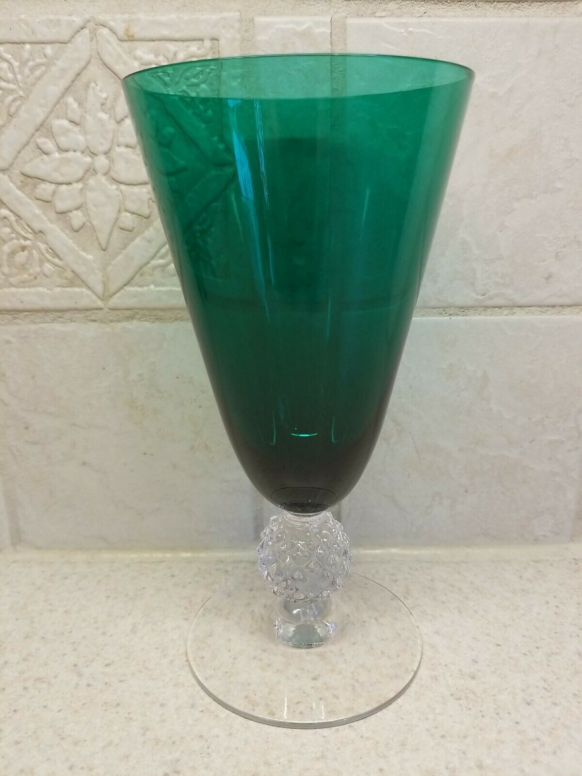 Morgantown Glass Venetian Emerald Green Golf Ball Ice Tea Stem 6 3/4" Excellent!
