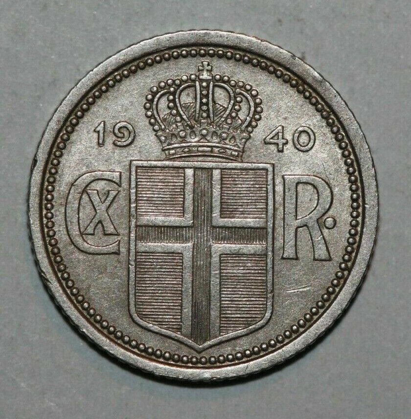 Iceland  1940  25 Aurar   National Arms   16mm-foreign Coin