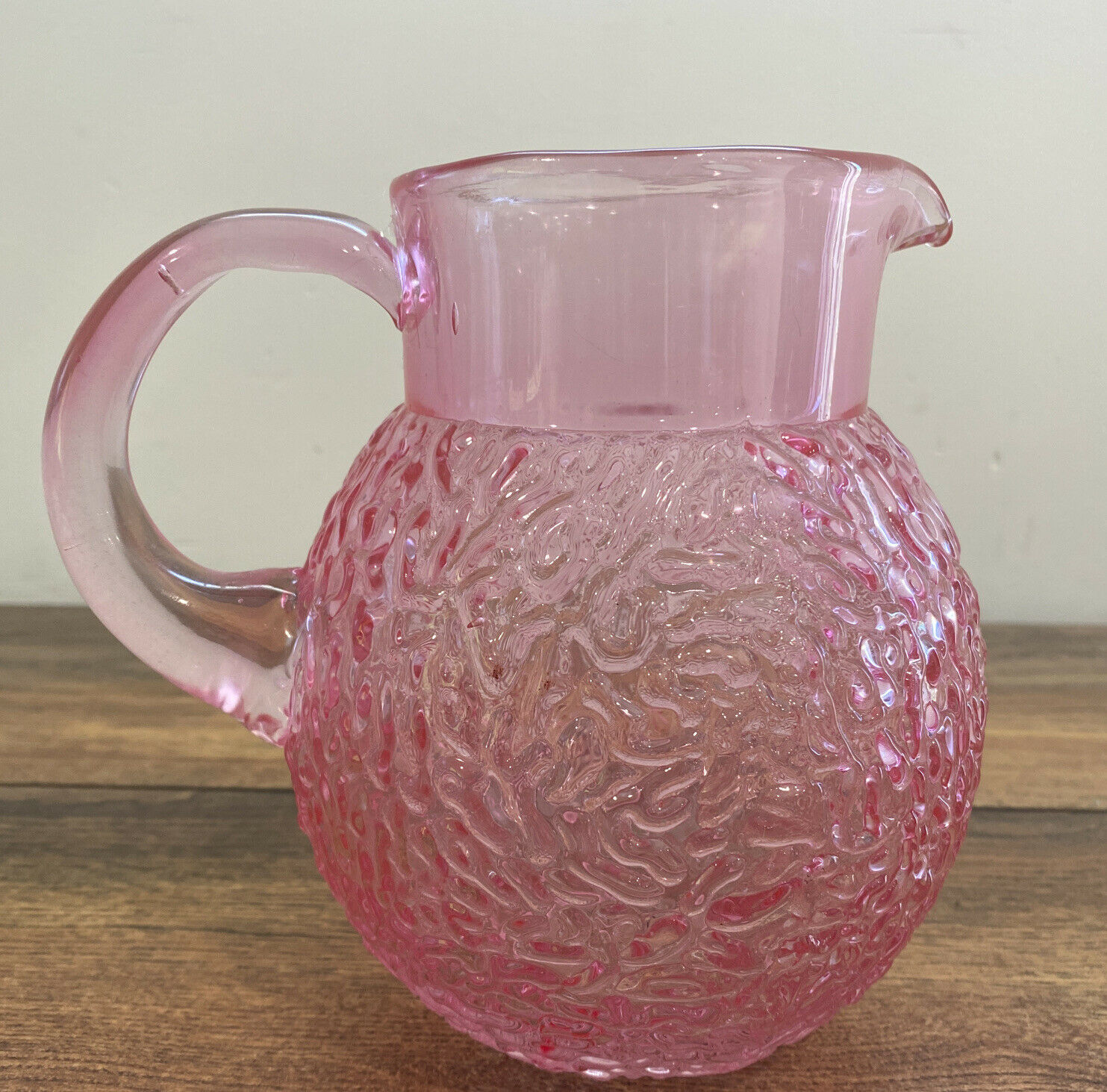 6.5" Vintage Crinkle Glass Pitcher Pink Teleflora Vase