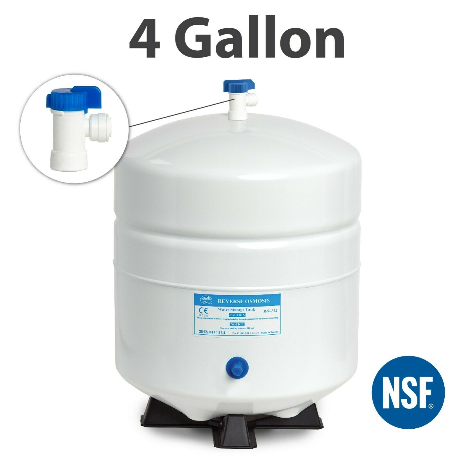 4-gallon Pressurized Ro Water Storage Tank By Pa-e Nsf Certified 1/4" Ball Valve