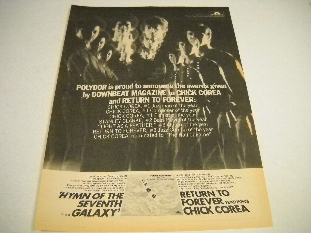 Chick Corea & Return To Forever List Of Awards ...original 1973 Promo Poster Ad