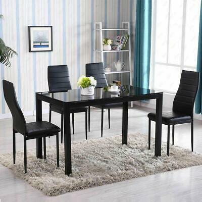 5 Piece Dining Table Set 4 Chair Glass Metal Kitchen Room Breakfast New