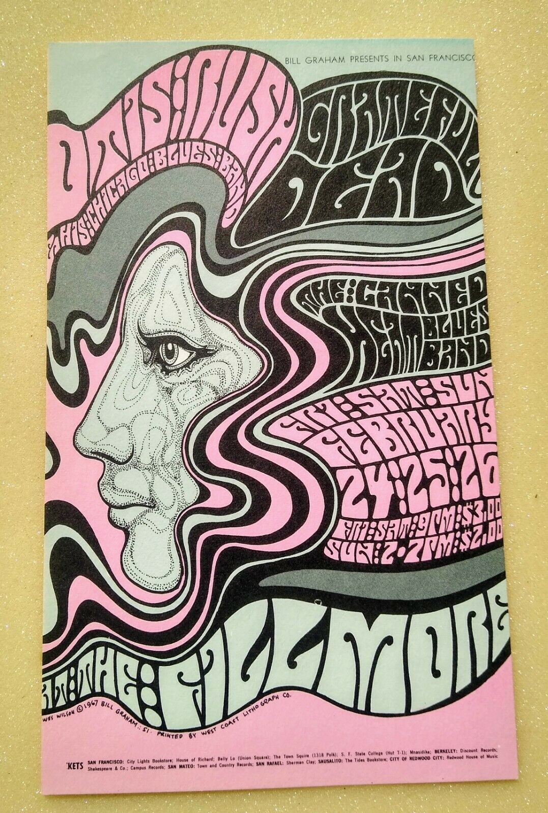 Original 1967 Bill Graham Grateful Dead Psychedelic Fillmore  Concert Postcard