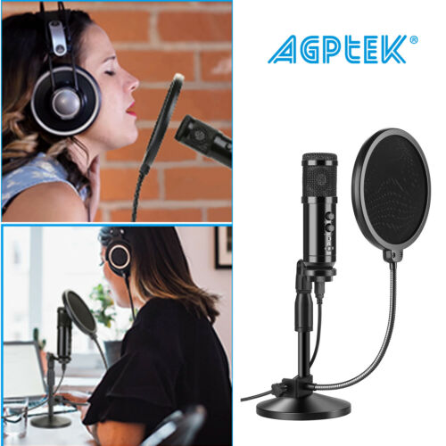Pro Usb Condenser Microphone+table Stand+pop Filter For Laptops Pc Home Recordin