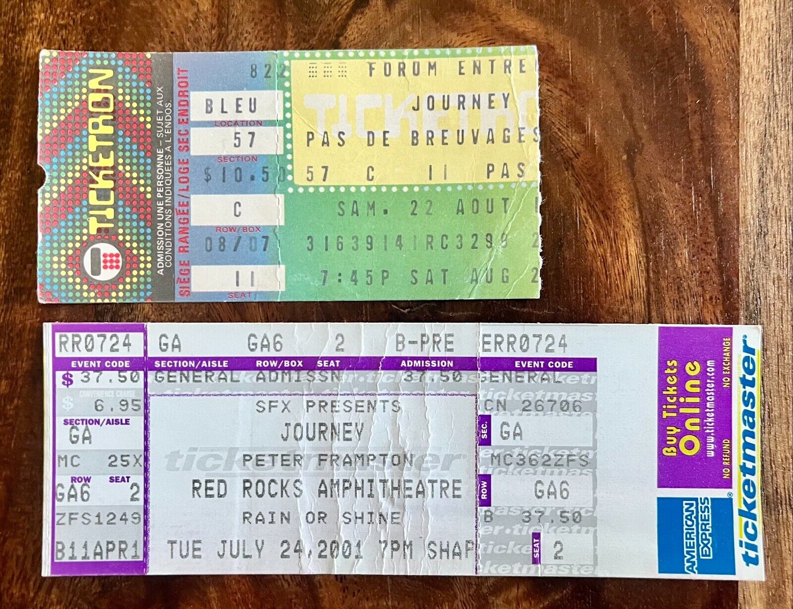 Journey Ticket Stub Lot (2) - 1981 / 2001 - Montreal & Denver