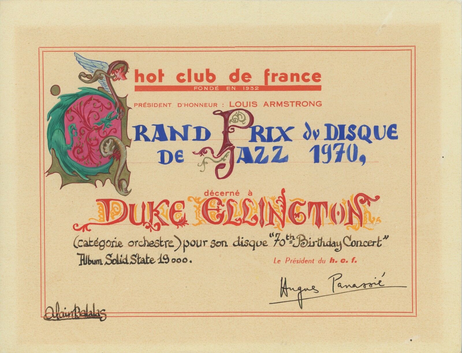 Duke Ellington (jazz): Grand Prix Du Disque Award From The Hot Club