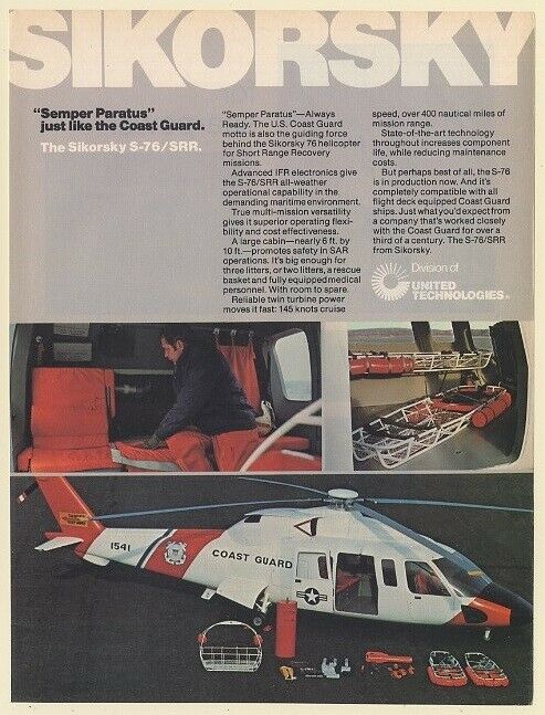 1978 Sikorsky S-76 Srr Coast Guard Helicopter Semper Paratus Print Ad