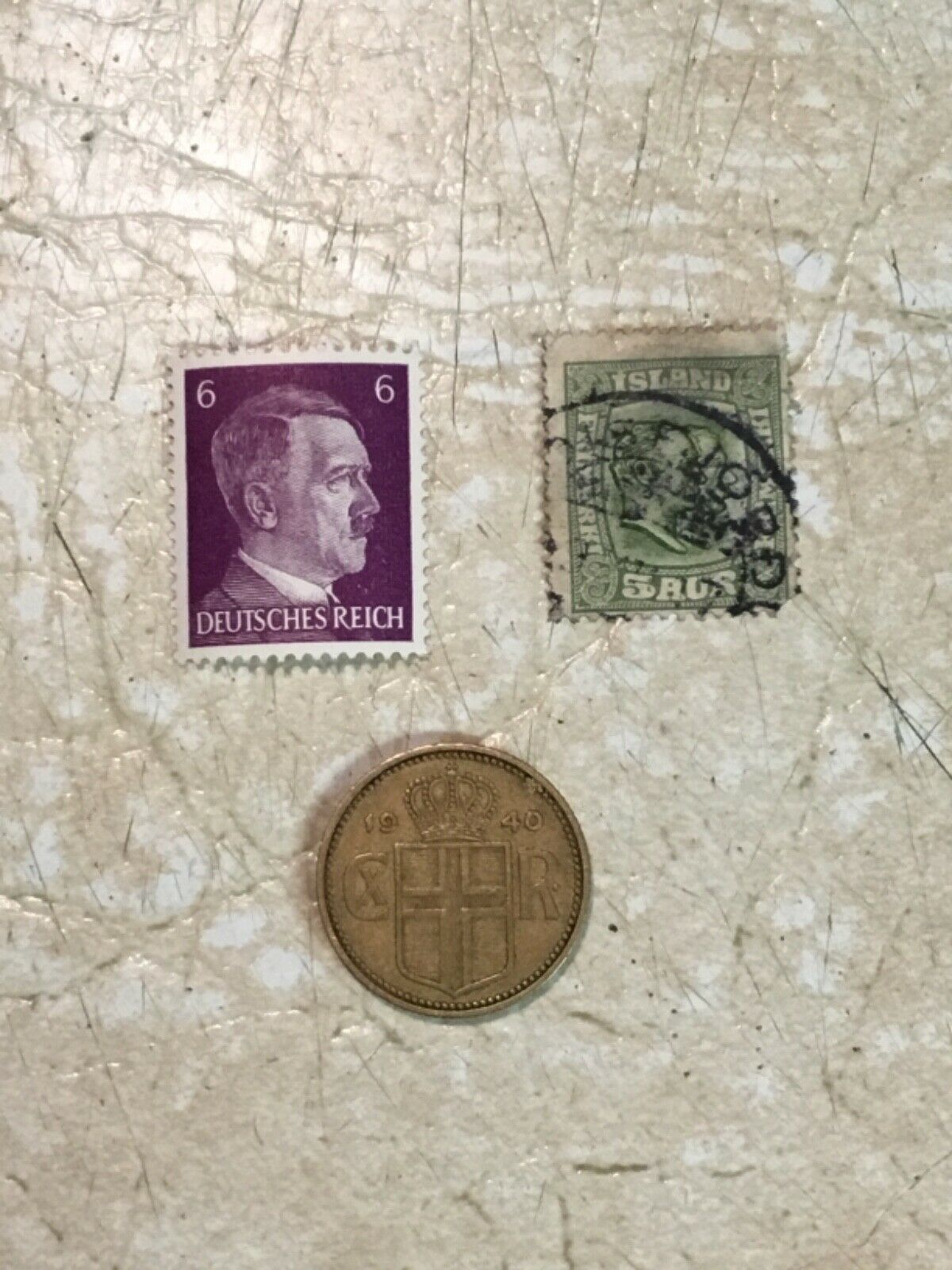 Xxx Rare Ww2 German Occupied Iceland 1k 1940 Coin Unc 6p Hitler Stamp 1907 Lot