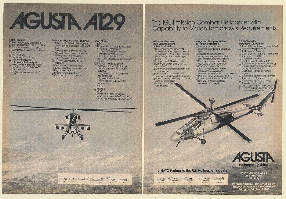 1982 Agusta A129 Multi-mission Combat Helicopter 2-page Print Ad