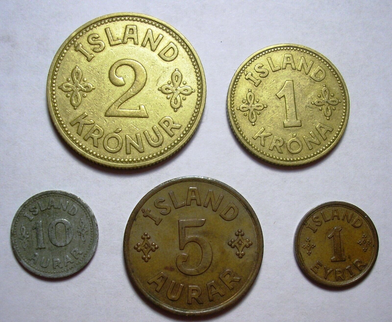 Iceland 5 Coin Lot 1940 1942 Ww2 2 Kronur To 1 Eyrir 5 10 Aurar Au Low Mintage