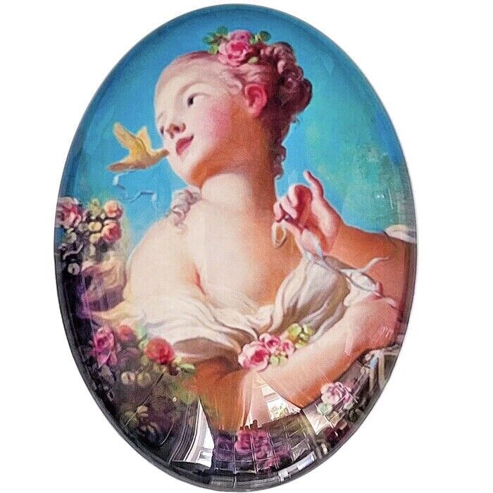 Baroque Woman Cameo Rococo  Fragonard Painting Jewelry Cabochon Art Oval Glass