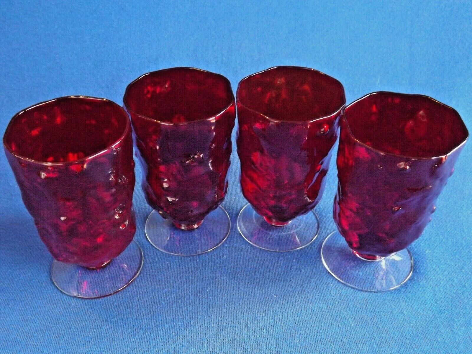 Vintage Morgantown Red Crinkle Footed Water Glasses / Tumblers - Set Of 4