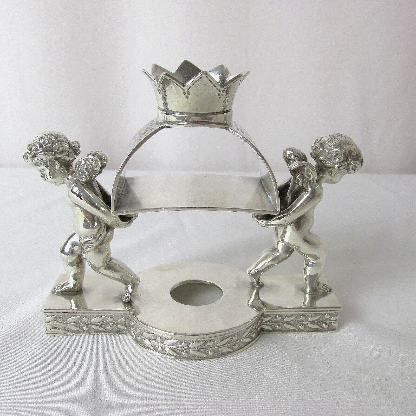 Simpson Hall Miller Silver Plated Napkin Ring Candle Holder Cherubs Circa 1880’s