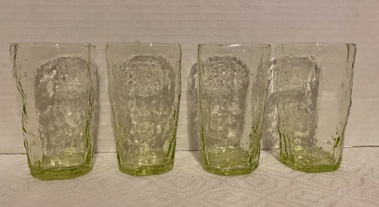 4 Vintage Morgantown Crinkle Green Glass Juice Glasses- Set Of 4