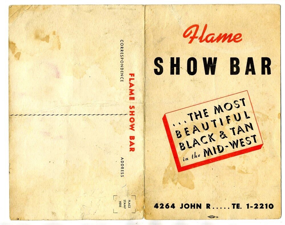 Flame Show Bar Menu Most Beautiful Black & Tan Mid West Detroit Michigan 1950's