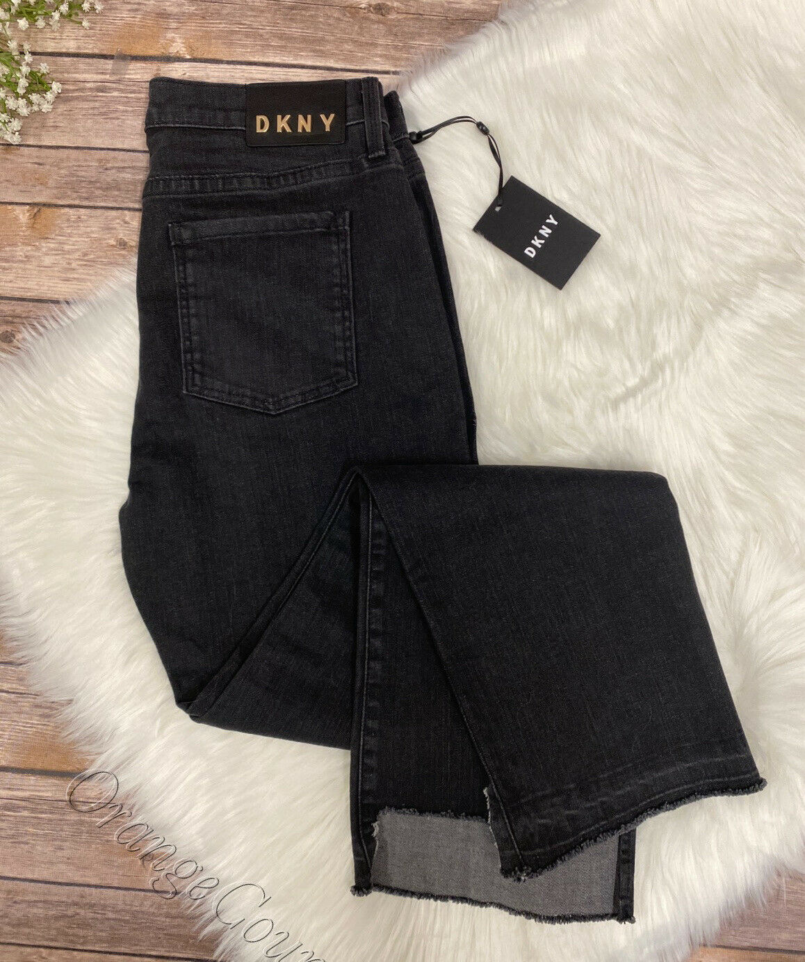 Women's Dkny Jeans Washed Black Straight Leg Pants High Low Hem Size 29, 30 New