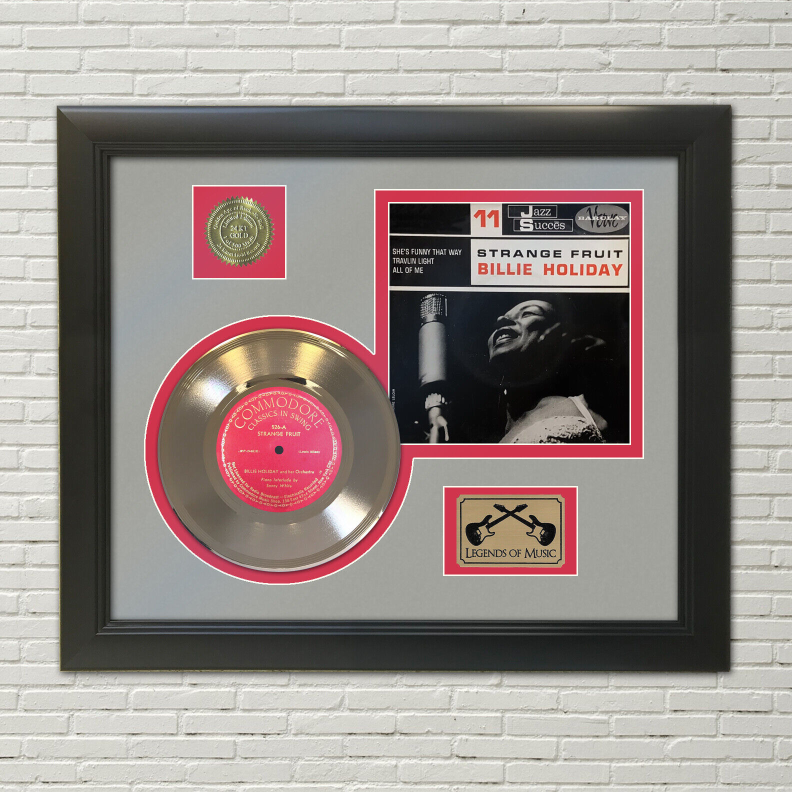 Billie Holiday Strange Fruit Framed Picture Sleeve Gold 45 Record Display