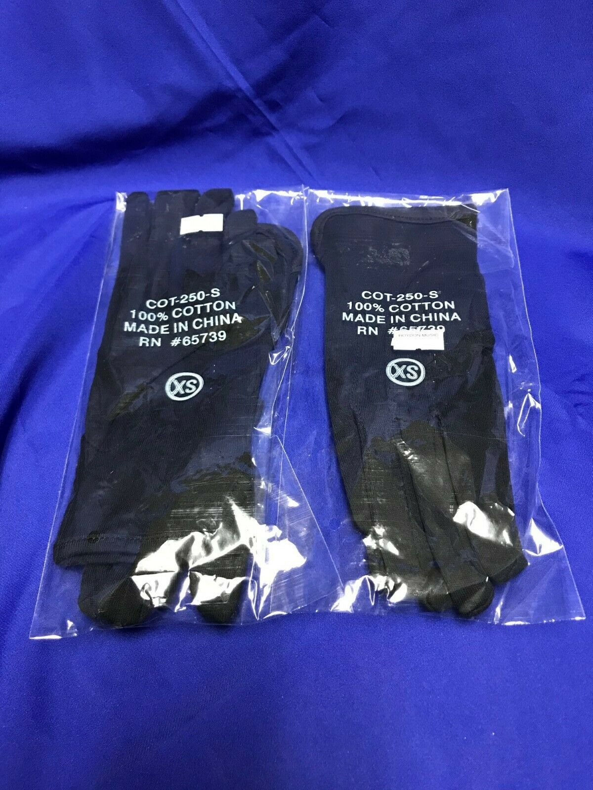 Marching Band Marching Gloves Black Xs 2 Pair 100% Cotton No Grip