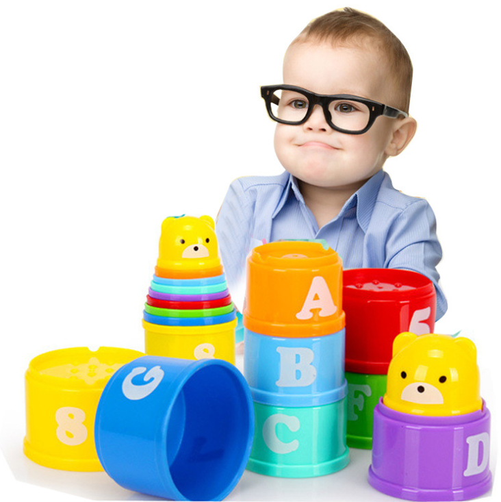 9pcs Early Education Baby Toys Figures Letters Folding Stack Cups Tower Us