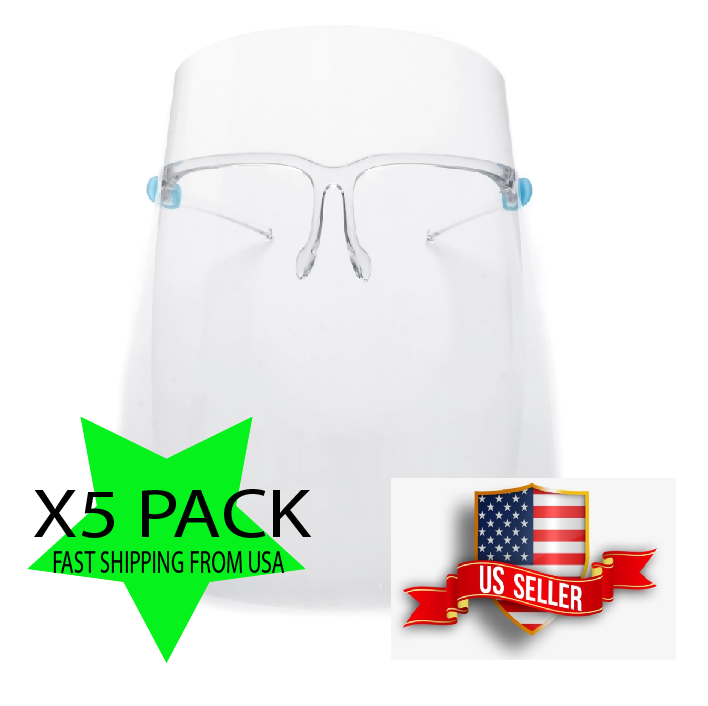 Face Shield " 5 Sets" / Safety Clear Glasses Protector With Frames