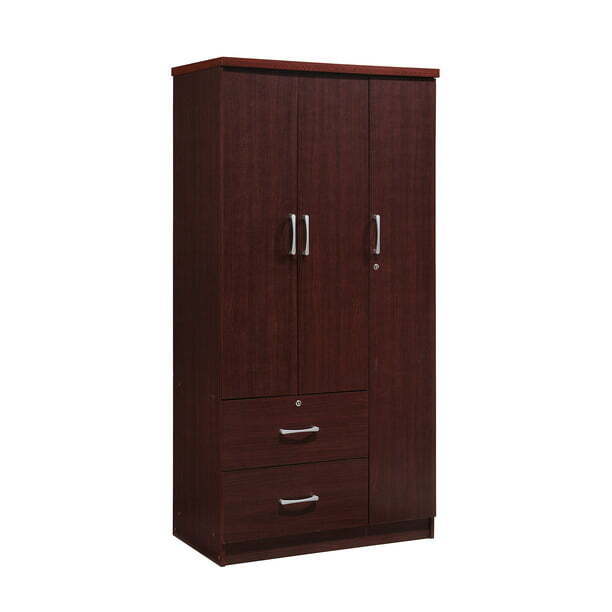 Bedroom Armoire Tall 3 Door 2 Drawer Closet Wardrobe Storage Cabinet Shelf