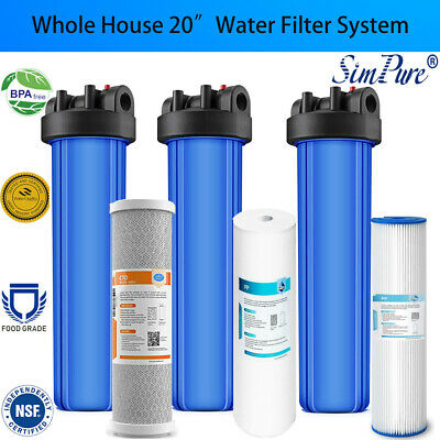 3-stage Big Blue 20" Whole House System 1" Port+carbon,sediment,pleated Filters