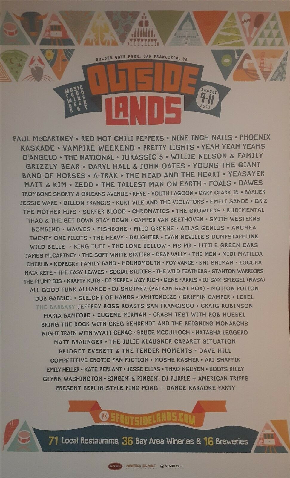 Outside Lands Poster Paul Mccarney Red Hot Chilli Peppers Nine Inch Nails
