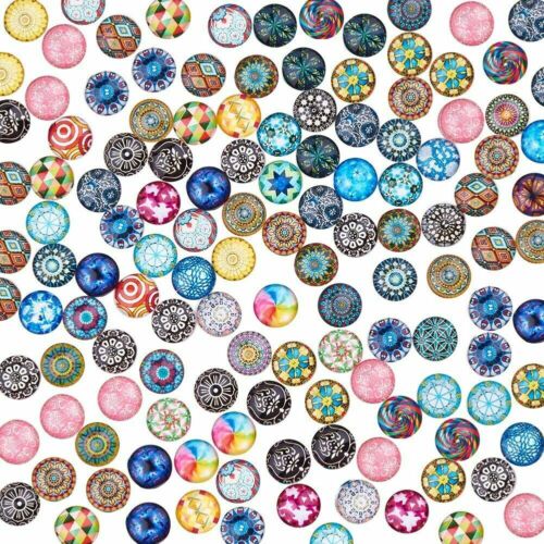 100/200 Mosaic Printed Glass Dome Flatback Cabochons For Pendants Jewelry Making