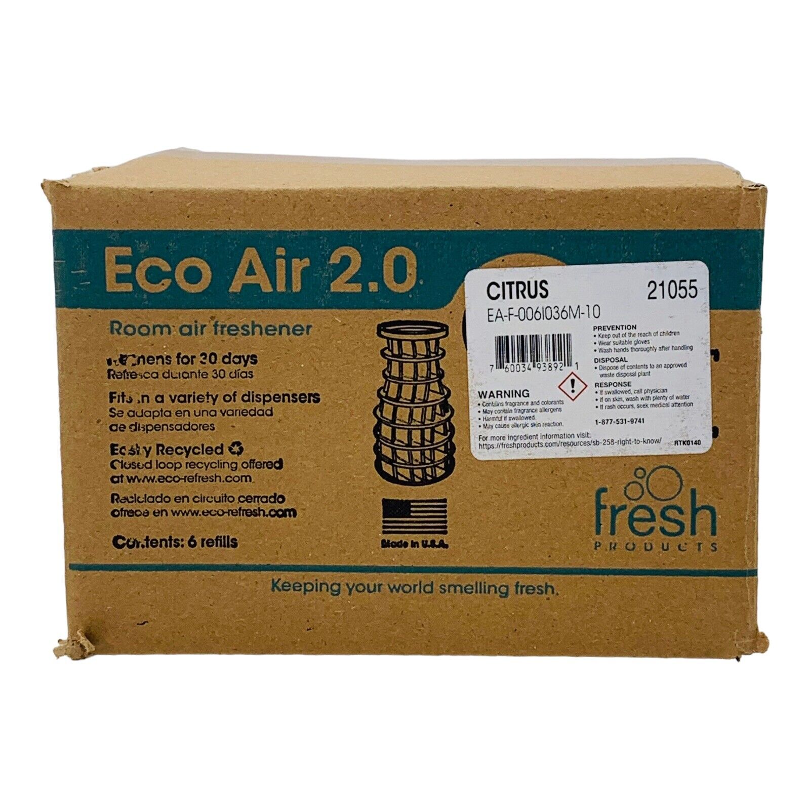 Fresh Products Eco Air 30-day Air Freshener Refill Citrus Scent Solid 6/box