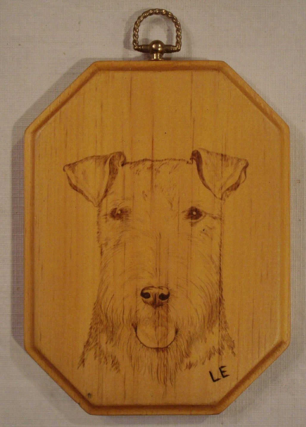 Airedale Dog Pyrography Wood Burning 6"x8" 1970's Wall Plaque