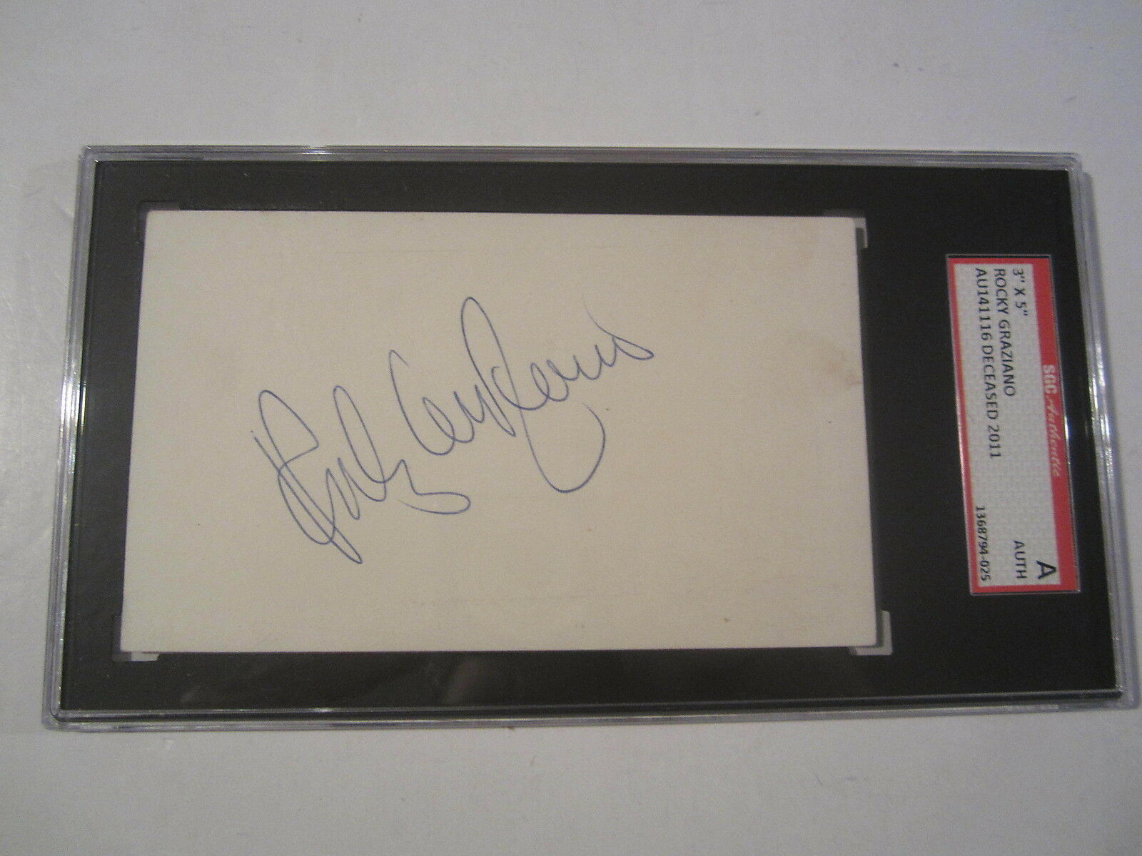 Rocky Gaziano Boxing Champ Signed Autographed 3x5 Index Card Sgc Paas Coa