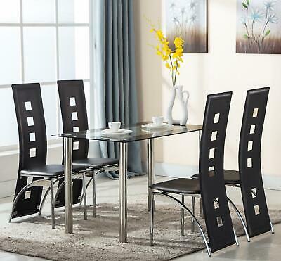 5 Piece Tempered Glass Dining Table And Chairs Set Kitchen Furniture Black