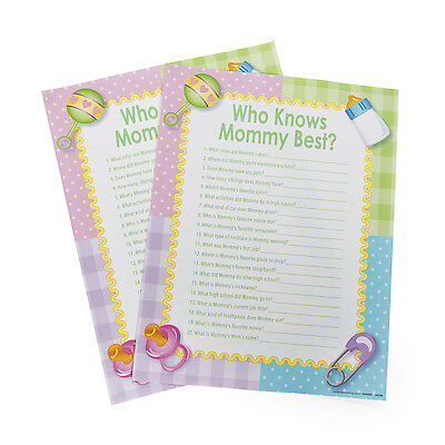 24 Who Knows Mommy Best Baby Shower Activity Game Party Decor Boy Girl Pink Blue
