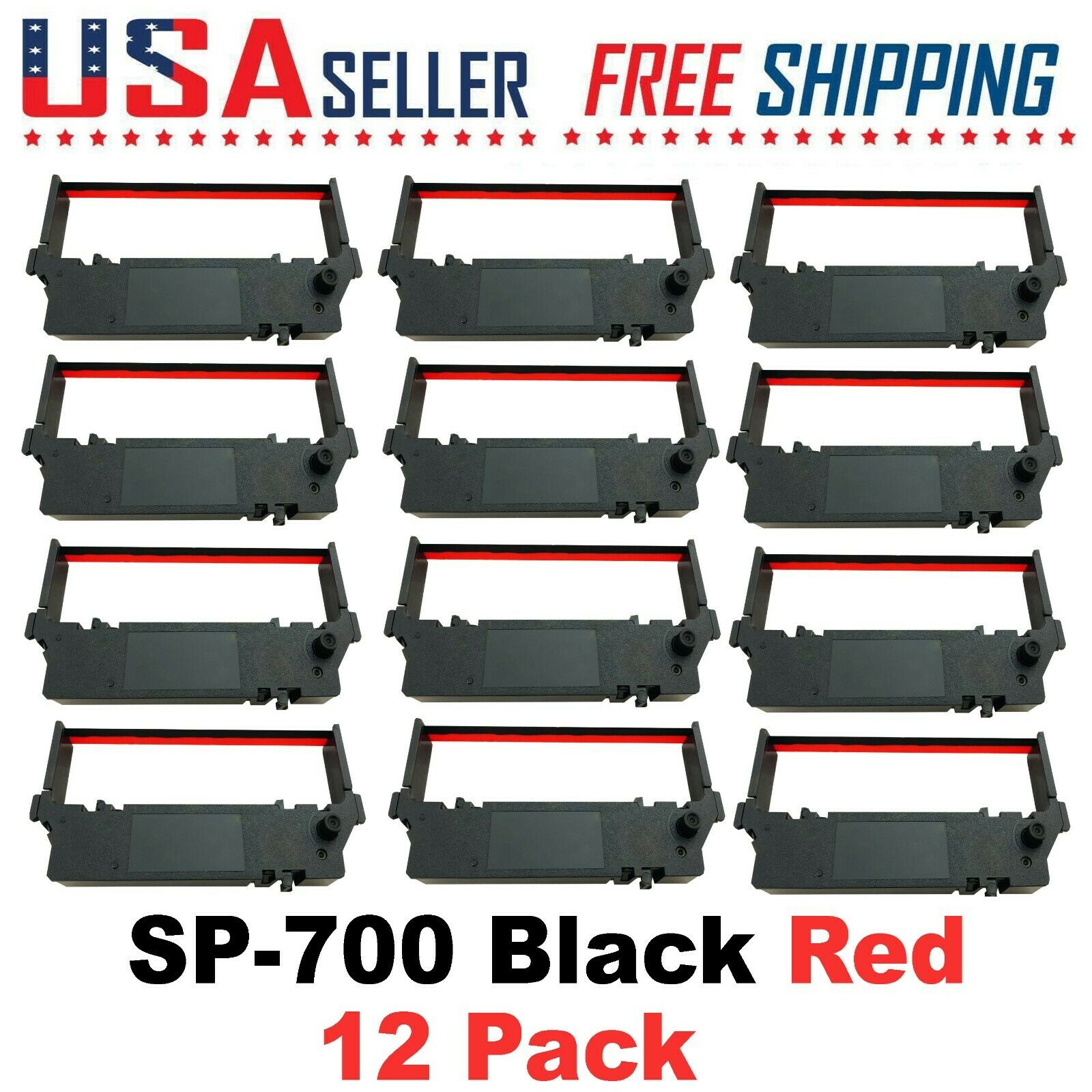 12 Pack - Star Sp-700 Black / Red Printer Ribbon Ink Rc700br, Sp700, 712, 742🔴
