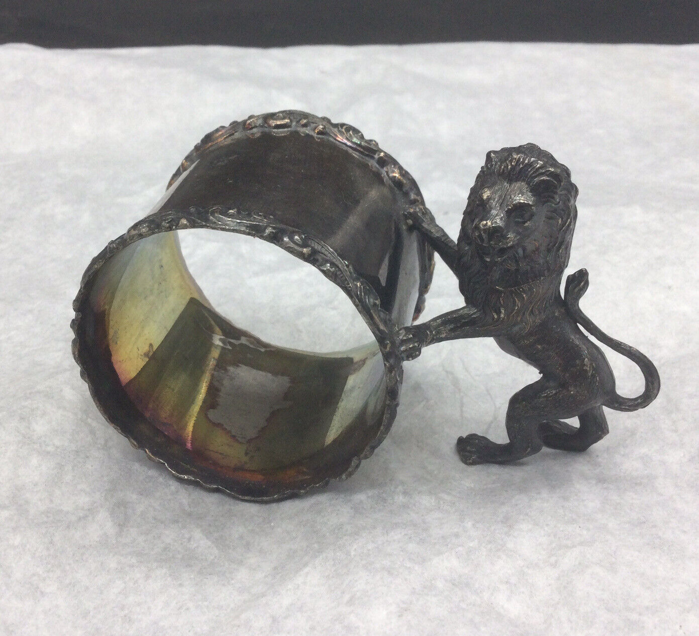 Antique Napkin Ring Silverplate Rampant Lion