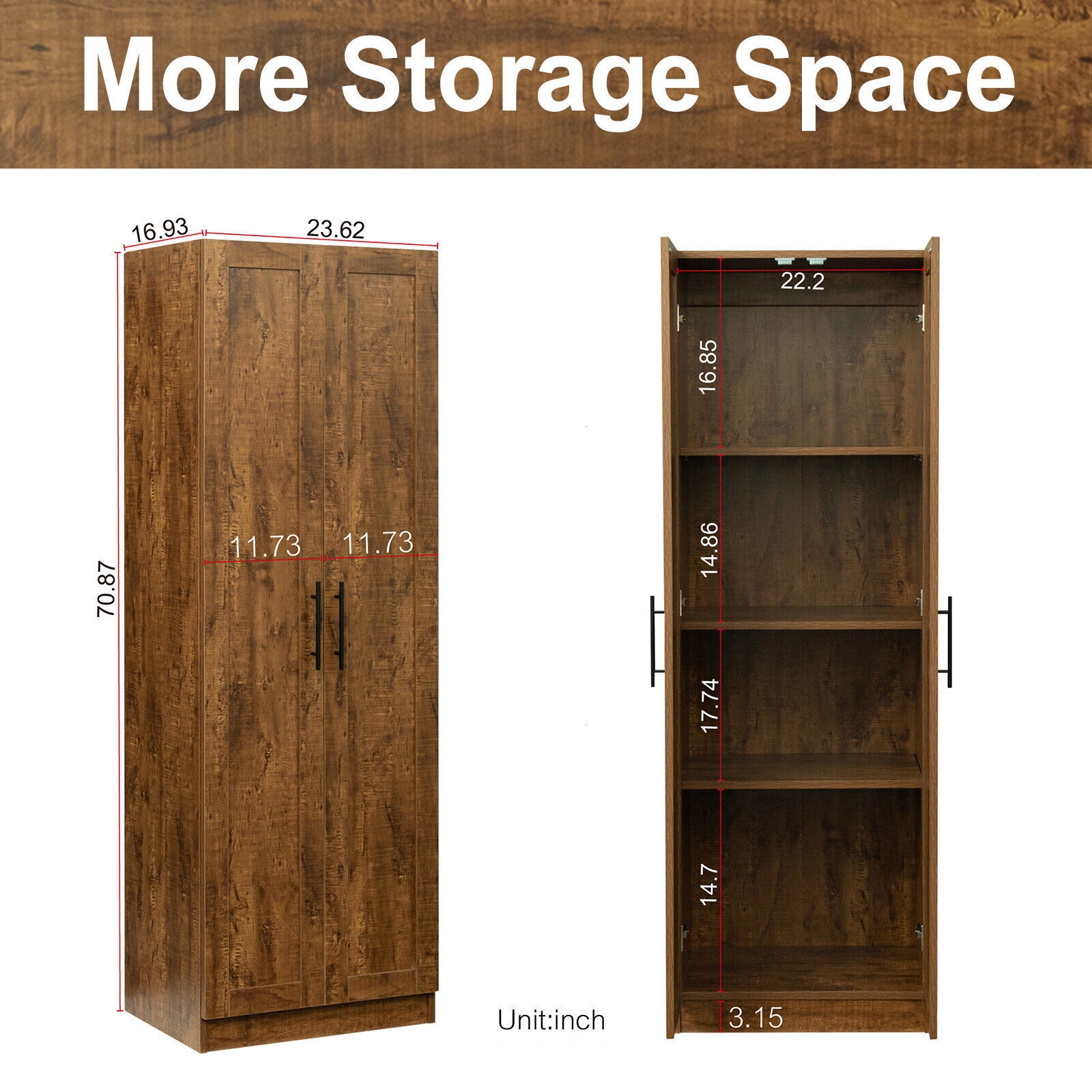 High Wardrobe And Kitchen Cabinet With 2 Doors And 3 Partitions 4 Storage Spaces