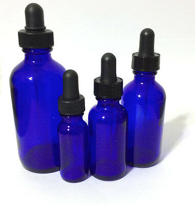 New Boston Round Cobalt Blue Glass Bottle With Dropper 1/2,1,2,4 Oz Half Ounce